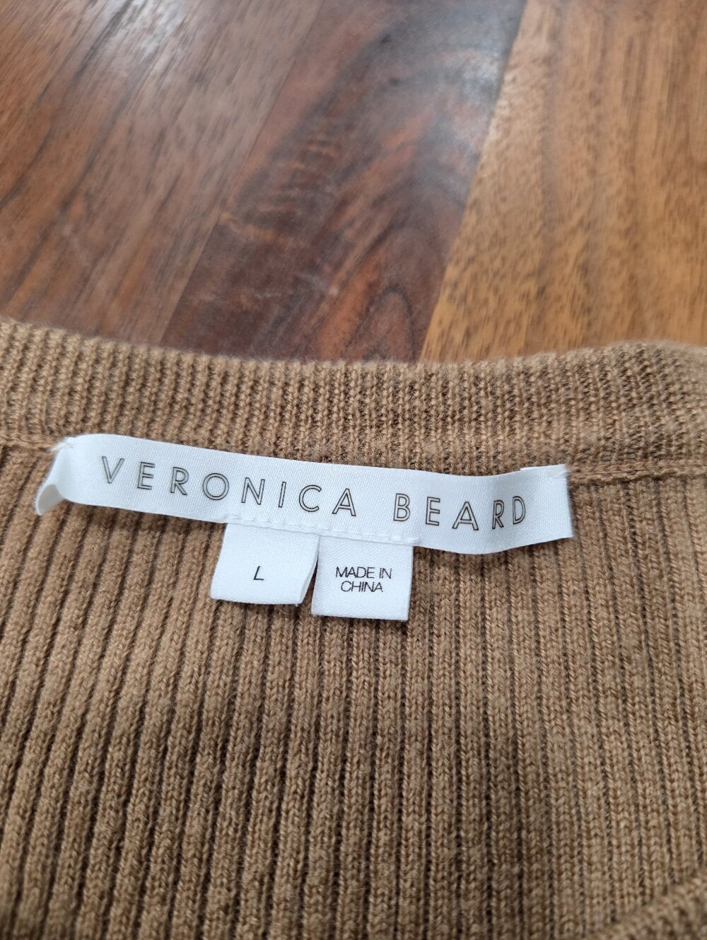 Veronica Beard Rocha Poplin Wool/Cotton Blend Camel Ribbed Sweater with Shirt. L - Picture 5 of 7